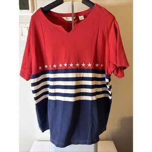 Bechamel II Women's Top T-Shirt Embroidered Americana Plus Size 2XL